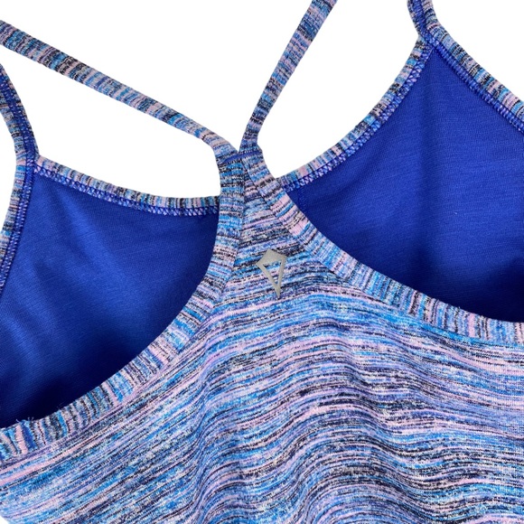 Ivivva by LuluLemon Tank Top Girls Size 7 Racerback Blue Pink Stripe Nylon Blend - Picture 3 of 10